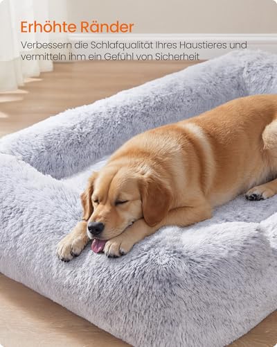 Feandrea Hundebett, großes Hundekissen, 106 x 75 x 20 cm, Hundekorb, weiche Polsterung, Hundesofa, erhöhte Ränder, Bezug abnehmbar und waschbar, rutschfest, Ombré-Grau PGW273G01