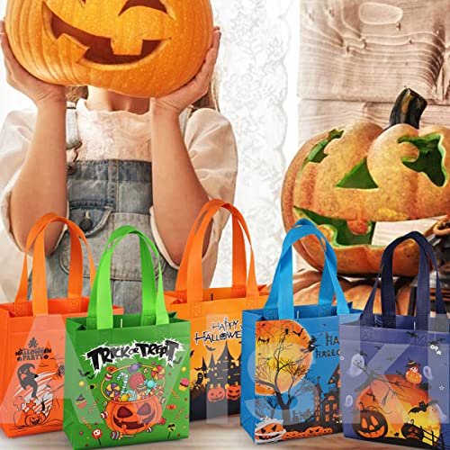 Aviski 8Pcs Halloween Trick Or Treat Bags, Small Halloween Tote Bags With Handles, Gift Bags, Multifunctional Non-Woven Halloween Bags For Gifts Wrapping, Trick Or Treat, Halloween Party Supplies #TOP3