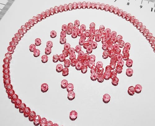 Image of GoSetGet! 4mm Rondelle /Tire (1000Pcs) LITE Pink Crystal Macrame Plastic Beads for Arts, Crafts & Decoratives-High Sparkle Cutting Crystal Beads for Macrame, Jhula, Torana, Jhumar (Pink)