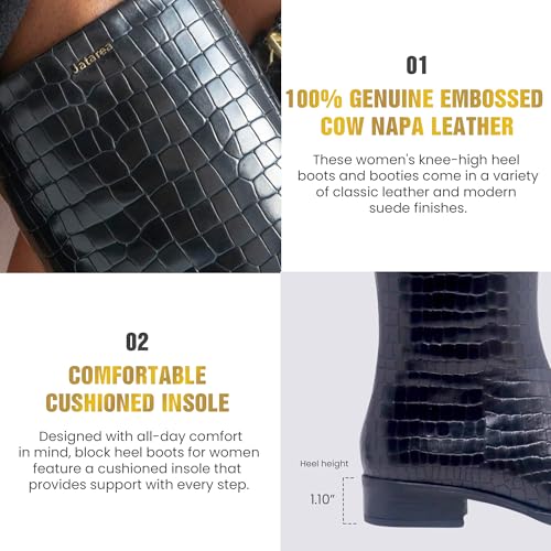 JATAREA Women's Leather Knee-High Boots - Stylish Block Heel - Comfortable Bootie for Females - Cushioned Insole for Comfort - Durable and Versatile Design4