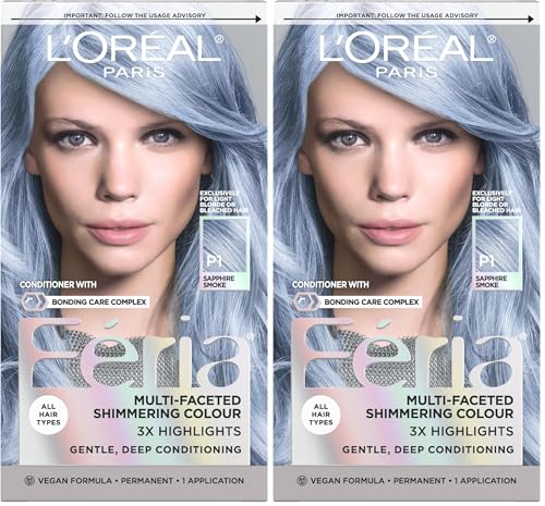 L'Oreal Paris Feria Multi-Faceted Shimmering Permanent Hair Color, 411 Sapphire Smoke (Smokey Blue) (Pack of 2)