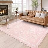 STARUIA Moroccan Washable 5x7 Pink Area Rugs for Living Room, Girls Cute Western and Aztec Tribal Neutral Rug for Bedroom, Soft Non-Shedding Non-Slip Large Carpet for Nursery Kids Home Decor