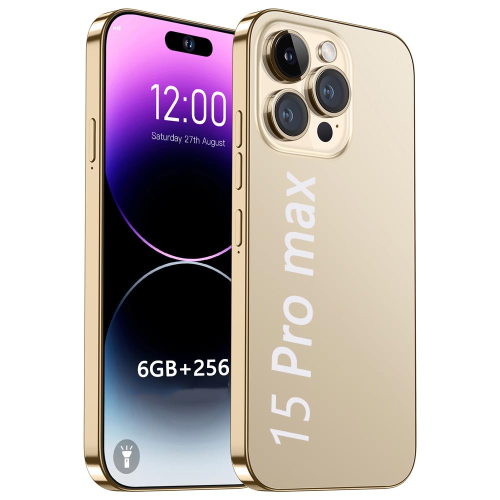 MIZHAO 15 Pro Max Android 13 Mobile Phone 5g Smartphone 7.3 Inches 6gb 256gb 6800mah 72mp 108mp Dual Sim Dual Standby Face Recognition(Size:8GB+256GB,Color:Golden)