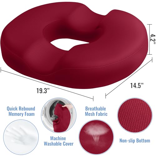Image of CloudBliss Donut Pillow Stadium Seat Cushion for Tailbone Pain Relief and Hemorrhoids, Memory Foam Seat Chair Cushion, Portable Seat Cushions for Bleachers, Car, Home & Office