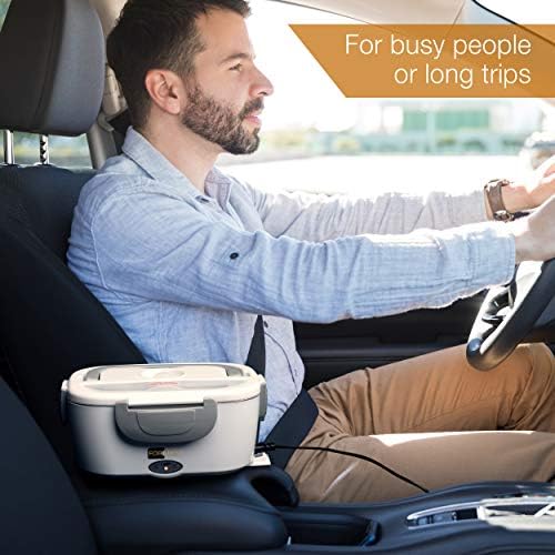 FORABEST Electric Lunch Box Food Heater 2-in-1 Portable Food Warmer Lunch Box for Car & Home  Leak Proof, 2 Compartments, Removable 304 Stainless Steel Container, SS Fork & Spoon and Carry Bag