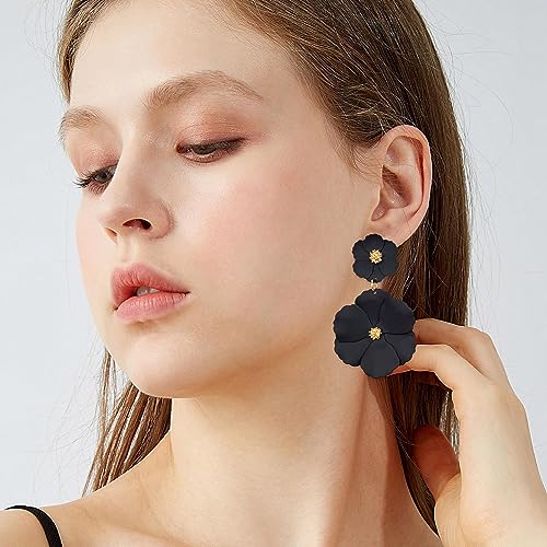 White Summer Flower Floral Dangle Earrings Boho 2 Layered Floral Petal Drop Statement Stud Earring for Women Jewelry3