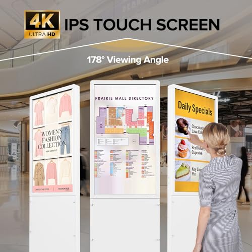 Image of Digital Signage 43 Inch Touchscreen Interactive Kiosk Floor Standing Advertising Display 700 Nits 4K UHD IPS LCD with Android 14 System Vertical Poster with Remote Control