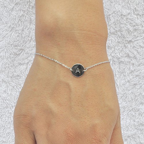 Image of HUAN XUN Stainless Steel Engraved Initial Bracelet Adjustable, 7.87 inch