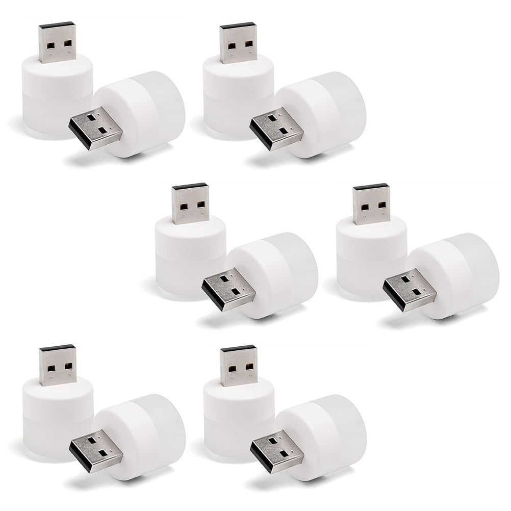 KOMUNJ 12 Pcs USB Night Lights - Mini Compact Lamps, Round, Portable LED, Suitable for Bedroom, Corridor, Kitchen - 6 Warm, 6 White
