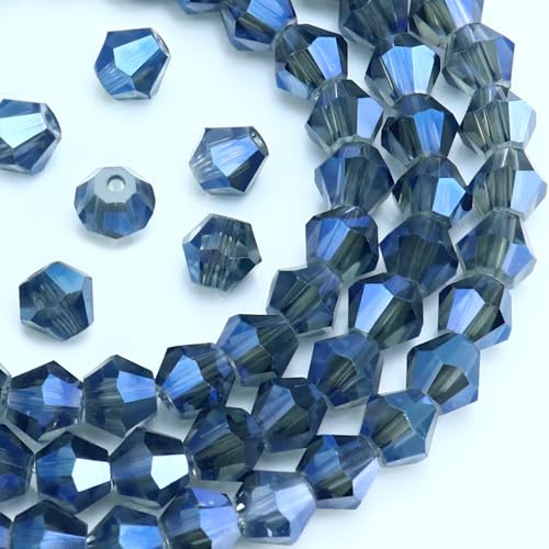 Dowarm 100PCS 8MM Crystal Bicone Beads for Crafts, Jewelry Making, DIY Bracelet, Necklace, Dolls, Wine Charms, Wind Chimes, Suncatchers, Bulk Faceted Loose Glass Beads, Mine Blue