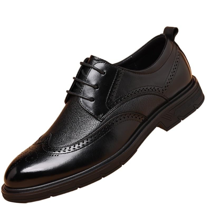 Classic Lace-up Formal Tuxedo Shoes Brown Dress Shoe Laces Men Casual Dress Shoes for Men Pointed Burnished Toe Leather Shoes Non Slip Block Heel Slip Resistant