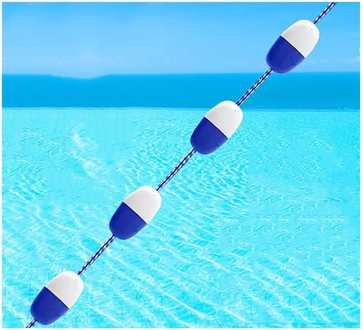 Floating Pool Safety Rope with Floats - Preassembled Divider Buoy with Hooks, 50m Blue & White Swim Lane Separator for Beach & Pool Races