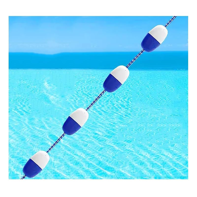Sicherheitsseil mit Schwimmkörpern, vormontierte Trennboje mit Haken, schwimmendes Pool-Sicherheitsseil, blau-weiß, zur Unterteilung der Schwimmbahnen für Untiefenstrände