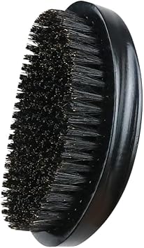 360 Curved Medium Wave Brush Black Boar Bristle Hair Brush Travel Mustache Comb Soft Facial Hairbrush for Home
