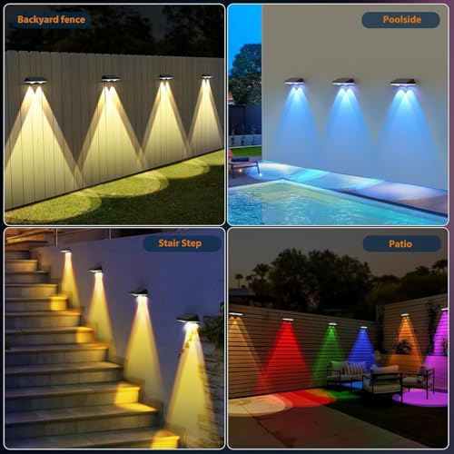 Image of Solar Fence Lights,8 Colors Modes Bright Lens LED Dusk to Dawn Deck Light Outdoor Waterproof, Solar Outdoor Lights for Backyard /Railing /Wall /Step /Patio /Pool (16Pack)