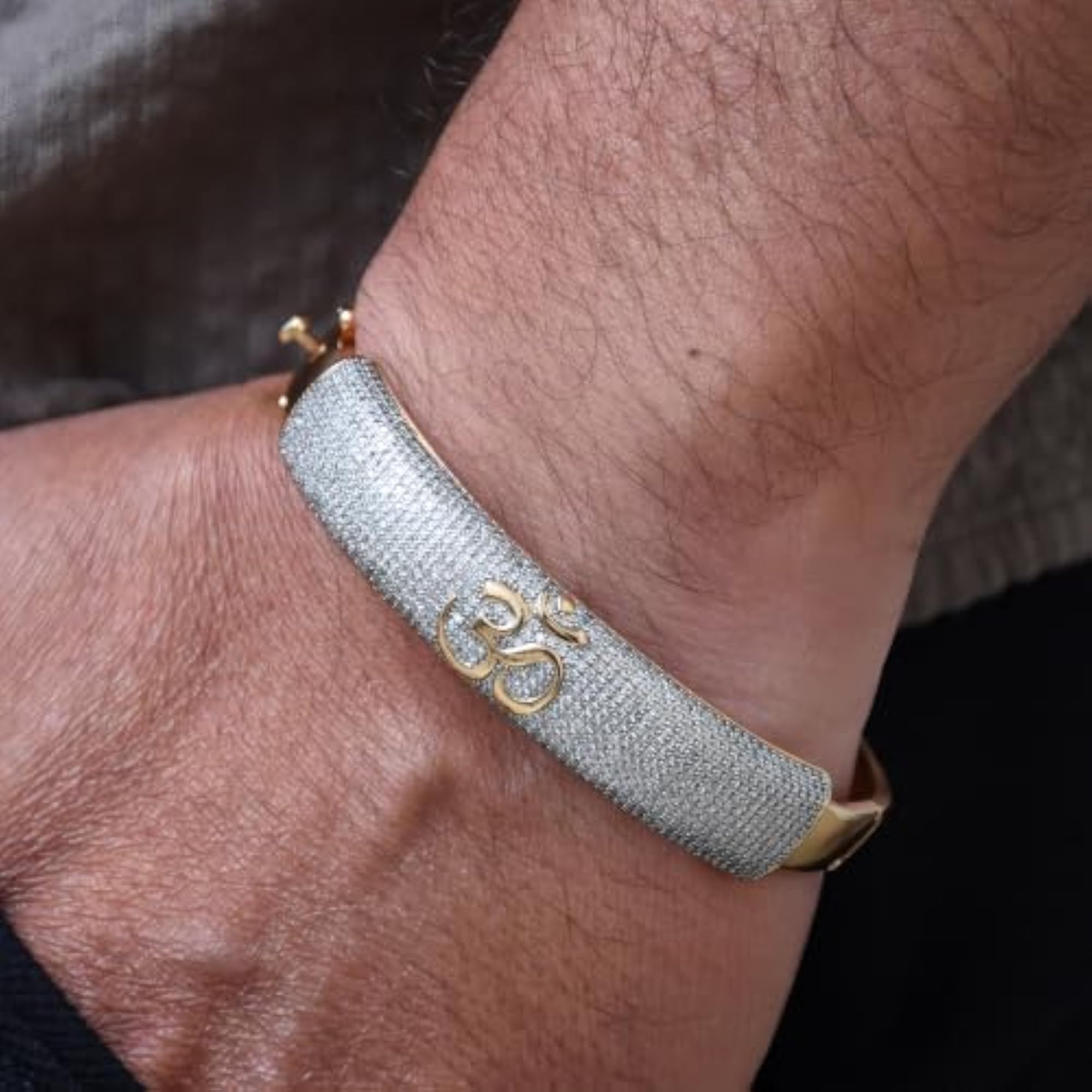 Men's Diamond Om Design Rose Gold Kada Bracelet