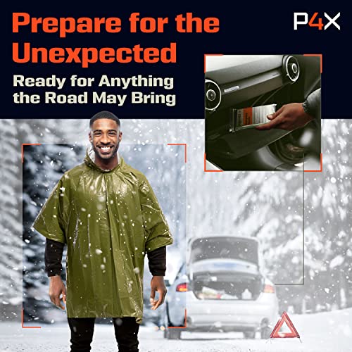 PREPARED4X Emergency Poncho with Mylar Blanket Liner – Heavy Duty, Waterproof, Wind-Resistant Green Rain Poncho for Outdoors, Camping, and Car Emergency Kits - Thermal Poncho - 4 Pack (Green) - Thumbnail 5
