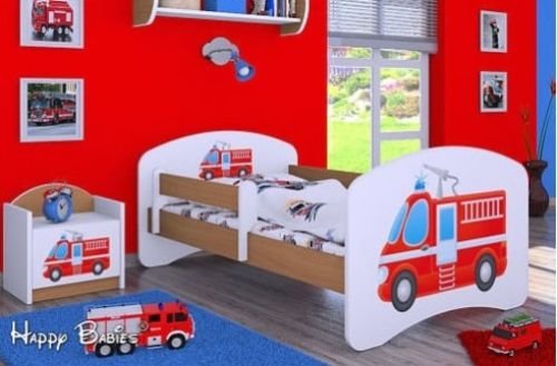 HB - Lettino per bambini con materasso e cassettone, diversi motivi per bambino in faggio