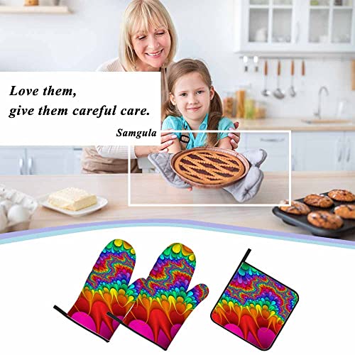Samgula SAMGULA-OVENMITTSA125 Abstract Rainbow Oven Mitts And Pot Holders Sets Tie Dye Colorful Art Heat Resistant 3Pcs thumb #6
