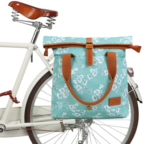 TOURBON Damen Fahrradtasche Shopper Wasserdicht Segeltuch Fahrradtaschen für Heckträger Handtasche für Radfahren Reisen