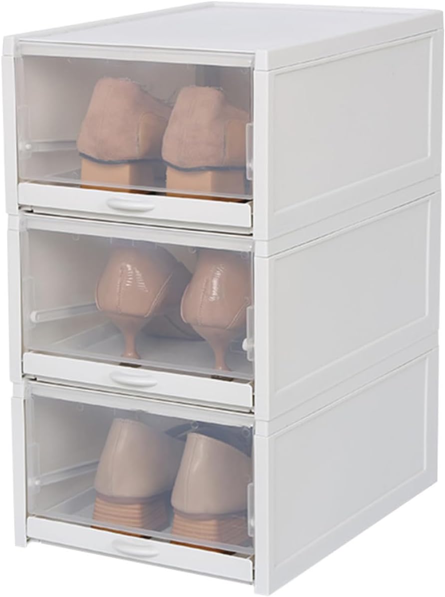 Cabilock 3pcs Shoe Storage Box Drawer Type Plastic Shoeboxes Shoe Cabinet Organizer Organizers and Storage for Women Easy Access Moisture Protection