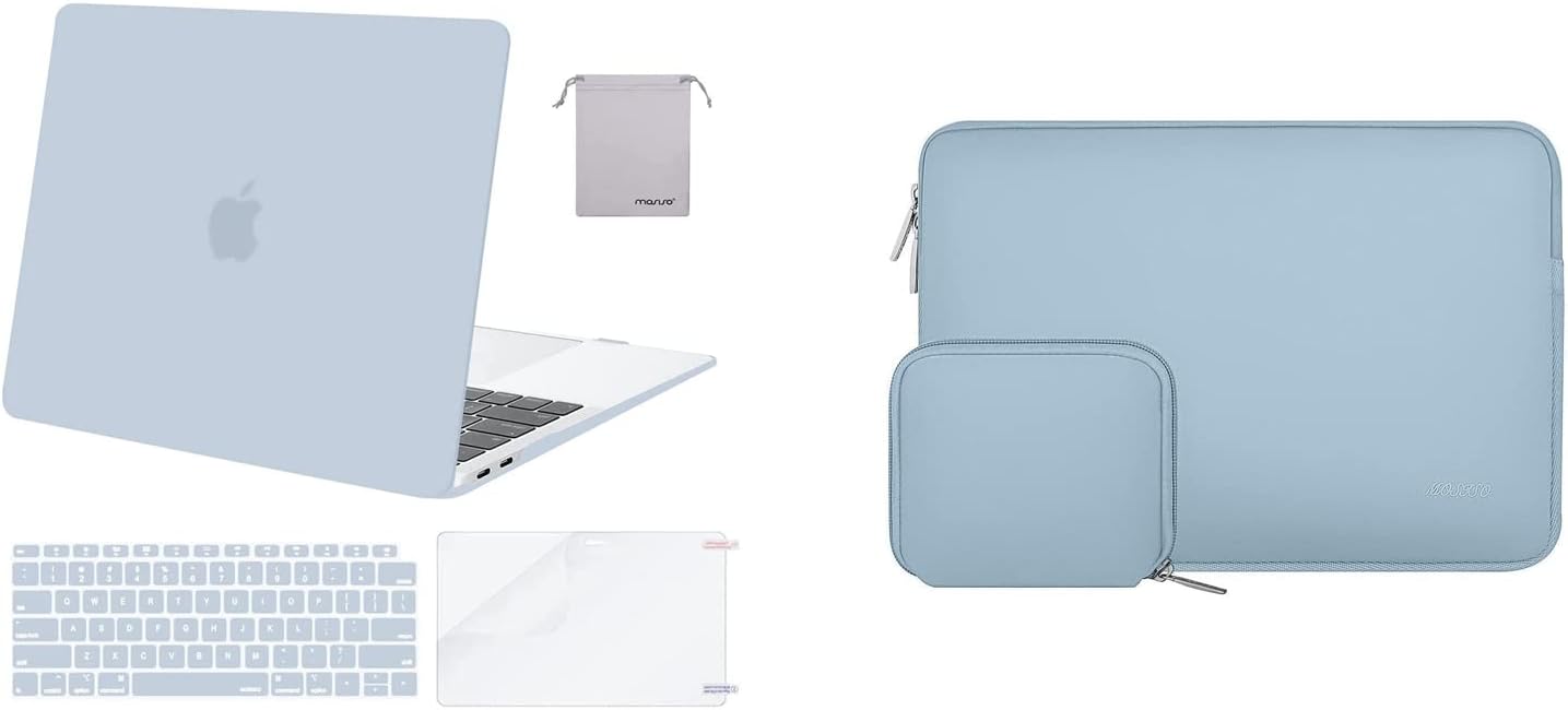 MOSISO Compatible with MacBook Air 13 inch Case 2018-2022 Release A2337 M1 A2179 A1932, Plastic Hard Shell&Neoprene Sleeve Bag&Keyboard Cover&Screen Protector&Storage Bag, Baby Blue&Airy Blue