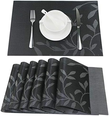 Fanuk Non-slip Insulation Washable PVC Placemats Mats for dining Table Set of 6 (Gold)