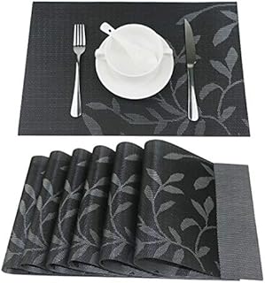 Fanuk Non-slip Insulation Washable PVC Placemats Mats for dining Table Set of 6 (Gold)