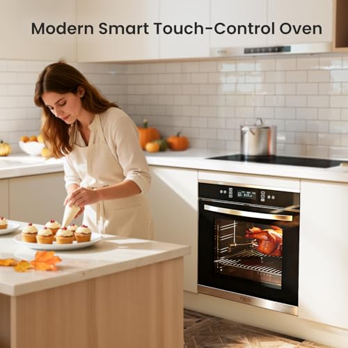 Image of VIKIO HOME 24 inch Electric Single Wall Oven, 2.83 Cu.Ft (80L) Built in Oven, 240V 3220W, Touch Control with Safety Lock, 11 Cooking Functions for Smart Kitchen Life
