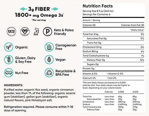 Malibu Mylk Unsweetened Vanilla Organic Flax Milk | Dairy-Free, Vegan, Plant-Based Milk Substitute - 33.8oz (6 Pack)
