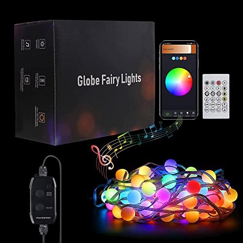 FrankEver Smart Light String Indoor Outdoor Decor Light, Bluetooth LED RGB Ball Lights with App and Remote Control, IP65 Waterproof, 10M 66 LEDs, 54 Scene Modes 4 Music Modes, for Garden Balcony Party