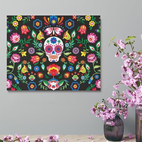 Cuadro de calaveras de azúcar mexicanas para renovar la decoración de tu sala de estar 4