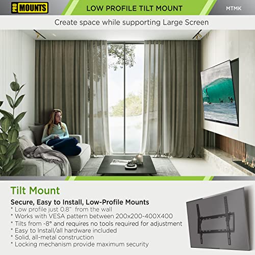Promounts Tilting Tv Wall Mount, Universal Tilt Tv Brackets For 32-60 Inch Flat Curved Tvs, Max Vesa 400X400Mm, Low Profile 0.8" Depth, Hdmi Included #TOP5