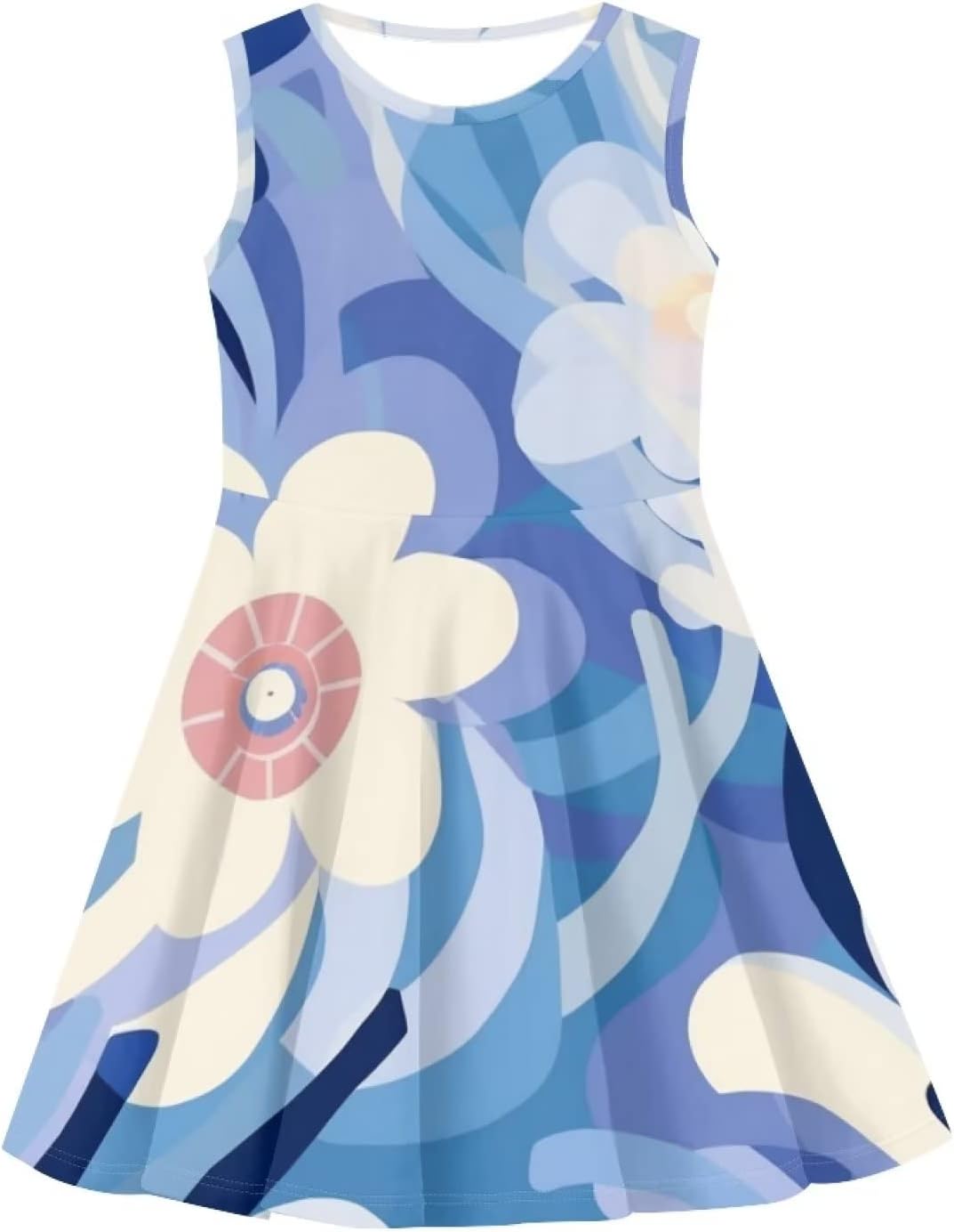 Print Floral Midi Dress High Waist A Line Slim Fit Swing Tank Dress for 3-16 Years Old Summer Beach Holiday Party Dress