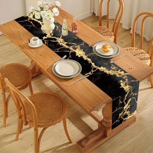 ANNA QUEEN Gold and Black Marble Table Runner and Placemats Set of 6 – Elegant 13"x72" Table Runner with 12"x18" Placemats, Luxury Dining Table Decor for Kitchen, Modern Home Décor, Party by ANNA QUEEN - Used condition - Image 6