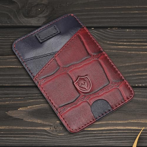 URBAN CREW Croc Texture Leather Card Holder Wallet for Men – Slim RFID Blocking Minimalist Wallet, Front Pocket Money Clip for Credit Cards & Cash (Red)4