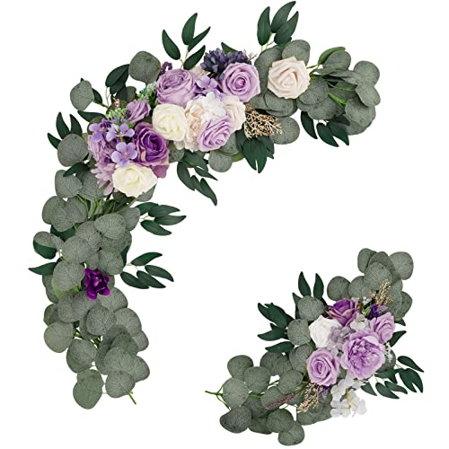 Cocoboo 2Pcs Artificial Flower Swag Arch Decor For Wedding Reception Backdrop Sweetheart Table Decoration (Purple) #TOP13