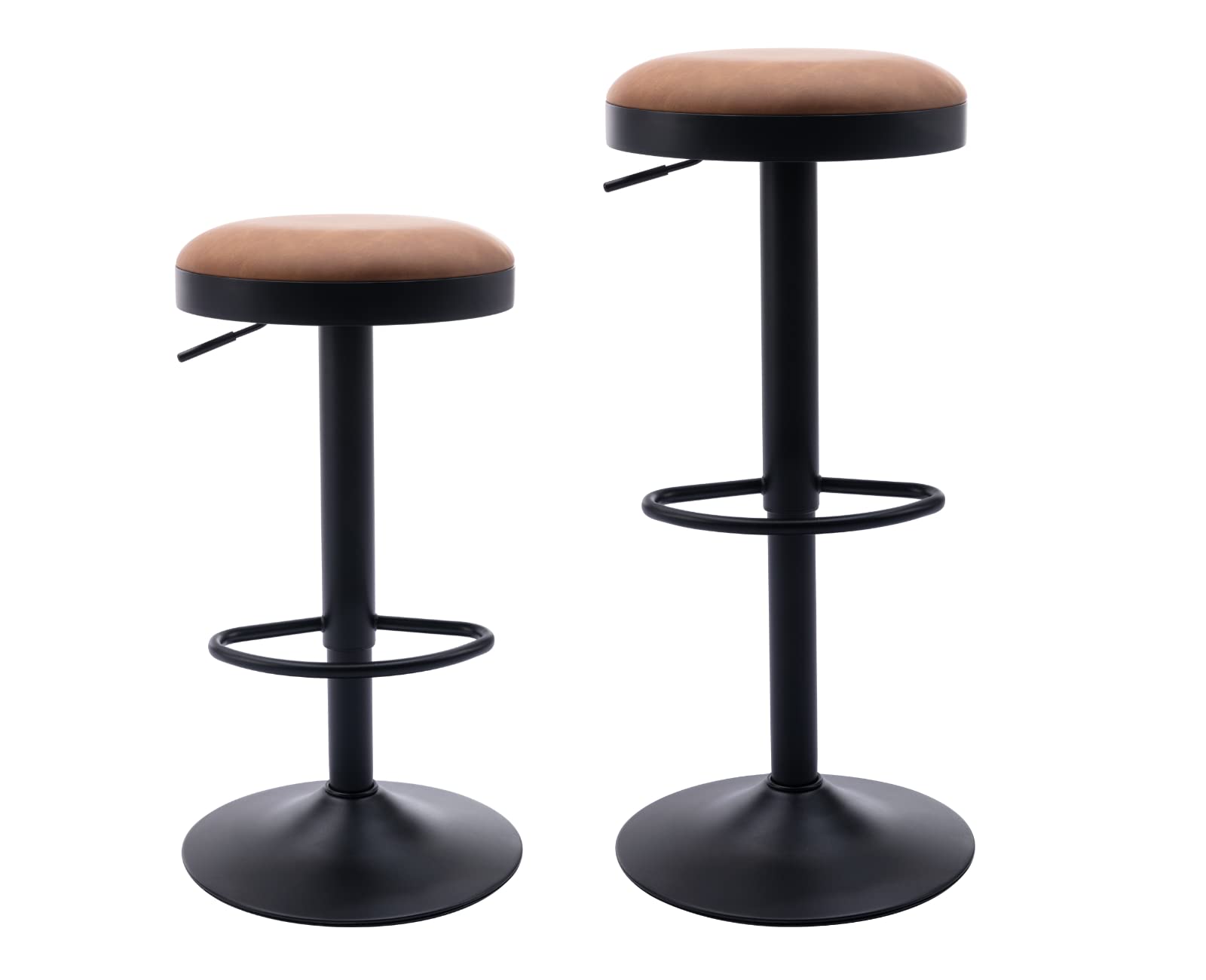 Shunzhi Round Swivel Counter Height Bar Stools Set of 2 Modern Adjustable Barstools Backless PU Leather Bar Chairs Industrial Island Chairs with Metal