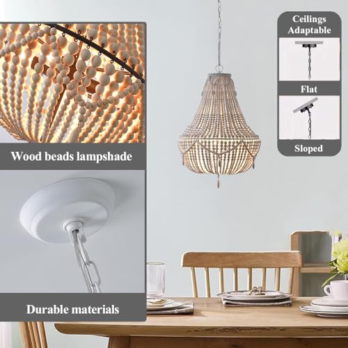 ZYYYSG Farmhouse Wood Beaded Chandelier Boho Light Fixture, White Wooden Bead Chandeliers Rustic Kitchen Island Hanging Pendant Lights Fixtures for Dining&Living Room, Bedroom, Entryway - Image 2