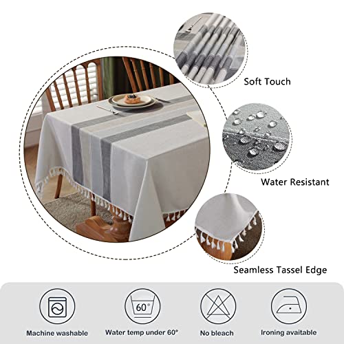 Laolitou Rustic Cotton Linen Table Cloth,Tablecloths For 6 Foot Rectangle Tables,Waterproof Washable Tablecloth With Tassel Rectangle/Oblong, 55''X 86'', 6-8 Seats #TOP4