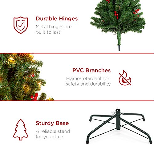 Image of Best Choice Products 9ft Pre-Lit Pre-Decorated Artificial Christmas Tree Spruce w /Twinkling LEDs Pinecones, Berries, 900 Lights, w / 2,128 Tips