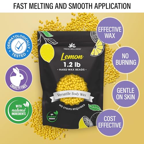 Image of Tress Wellness Wax Beads - Safe for Skin - Dermatologically Tested - At-Home Kit for Bikini, Brazilian & Full Body - Lemon 1.2 lb