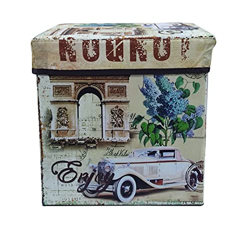 Image of Portable & Foldable Storage Stool for Living Room 30x30x30 cm (363-6) Polyurethane, Weight Capacity-100 KG