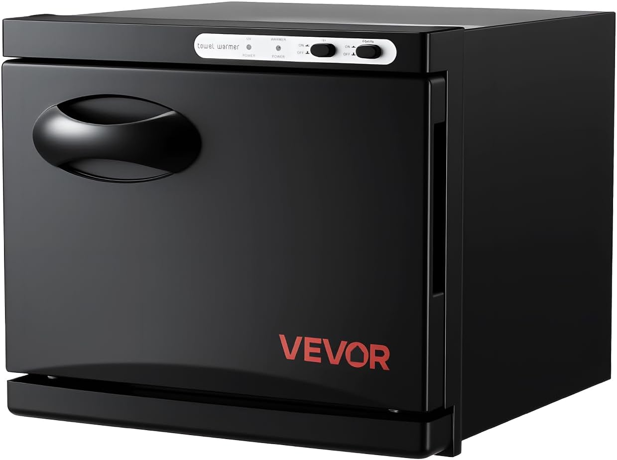 VEVOR Hot Towel Warmer, 8L Small Towel Warmer Cabinet with Clip & Stainless Steel Rack, Holds up 12 Towels, Portable All-Round Heating Cabinet for Spa, Barber, Manicures, Massage, Salon, Black