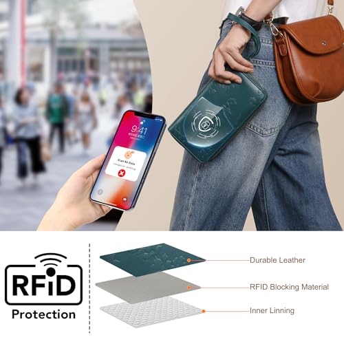 Womens Wallet RFID Blocking Large Capacity Leather Double Zip Wristlet Wallet Credit Card Phone Holder Ladies Clutch Purse Flora 5