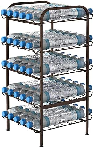 smusei 5 Tier Water Bottle Organizer Vertical Free Standing Storage Shelf Metal Beverage Rack Dispenser Large Capacity Bottled Water Holder Stand for Kitchen Party Pantry, Bronze