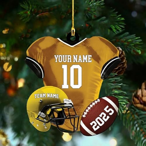 TM TEEMAN Personalized American Football Shoulder Pads and Helmet Christmas Ornament - Custom Football Uniform Ornament 2025, Football Jersey Christmas Decor Gift for Boys, Players, Fans & Coaches