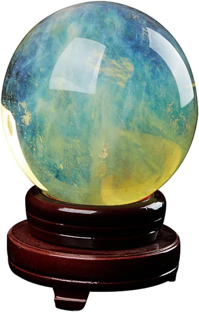 Ball Crystal Smelting Stone Decoration Quartz Crystals Gemstone Sphere with Stand Crystal Divination Gemstone Sphere Feng Shui Aura Home Desk,150mm