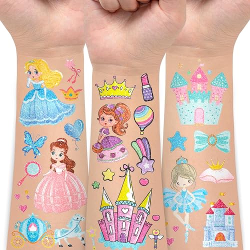 130 Estilos de Tatuajes Temporales de Princesa para Niñas, Tatuajes Temporales de Princesa para Niños, Decoraciones de Fiesta Rosa de Princesa, Regalos de Cumpleaños de Princesa (12 Hojas)