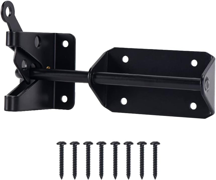 HOME MASTER HARDWARE Heavy Duty Gate Hardware Kit, with Adjustable Gate Latch, 3.5" T-Strap Gate Hinge, Decorative Gate Handle, Black Gate Hinge Kit for Wooden Fence, Barn, Farm and Garden